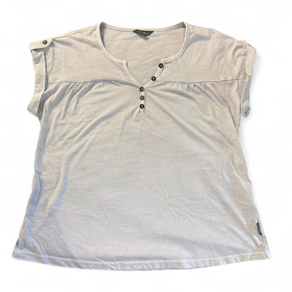 Eddie Bauer S Lavender Cap Sleeve Henley Button Front Top Stretch Cotton Blend